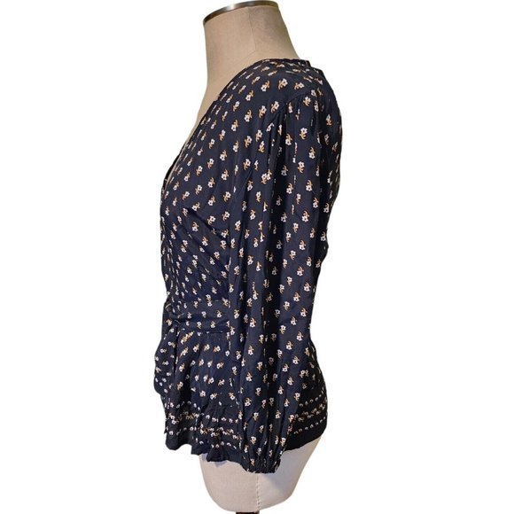 Faithful the Brand Anthropologie Black La Terrace Print Wrap Blouse Shirt Top XS - Picture 2 of 16